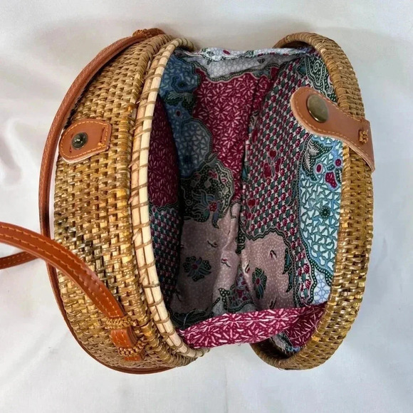 Rattan Basket Purse Handbag Crossbody Boho - Picture 6 of 7